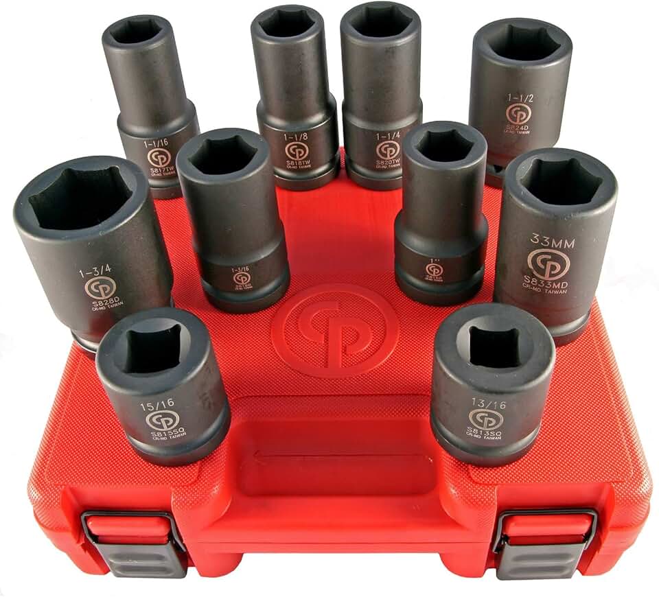 SS8210HDW - 1 Inch Square Drive, Wheel Service SAE & Metric, 6 Point, Impact Socket Set (10 PCS)
