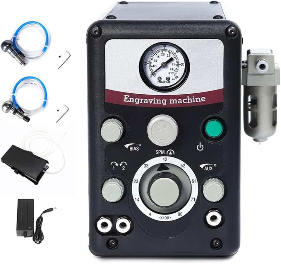 Lakimi Pneumatic Jewelry Engraver Machine - Pneumatic Hand Engraving Machines Dual-Head 400-8000 RPM for Jewelry and Metal Crafting G01