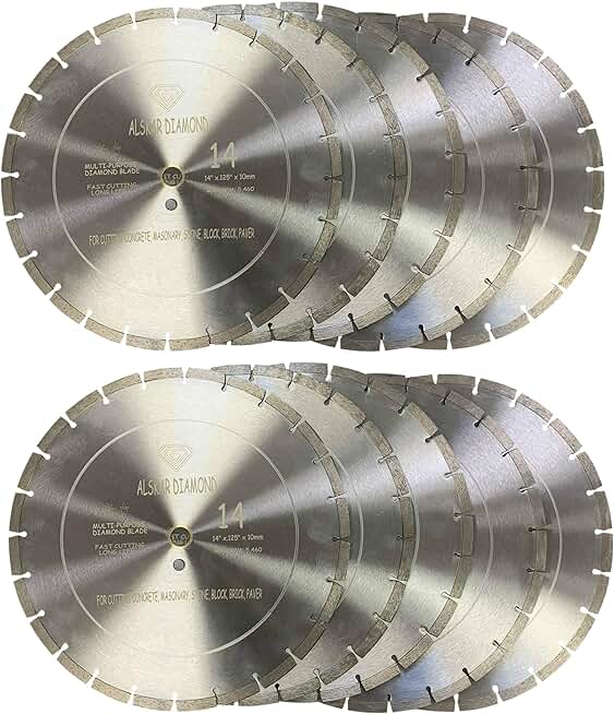 (10 Pack) ALSKAR DIAMOND ADLSS 14 inch Dry or Wet Cutting General Purpose Segmented High Speed Diamond Saw Blades for Concrete Stone Brick Masonry (14