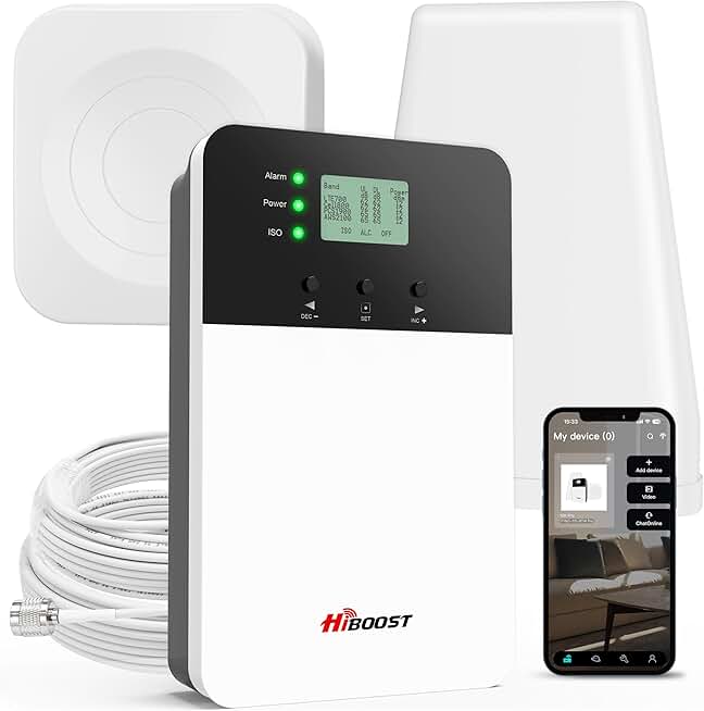 Cell Phone Signal Booster, Covers 6,000 sq ft with 2 Indoor Antennas for All US Carriers, Cell Phone Booster for Home Office and Destination RV 4G 5G LTE Verizon AT&T T-Mobile APP Support FCC
