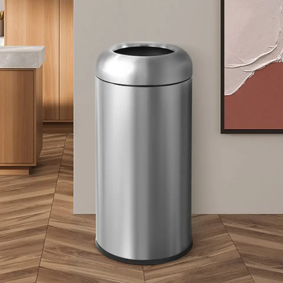 BEAMNOVA Trash Can Outdoor Indoor Garbage Enclosure with Lid Open Top Inside Cabinet Stainless Steel Industrial Waste Container, Silver