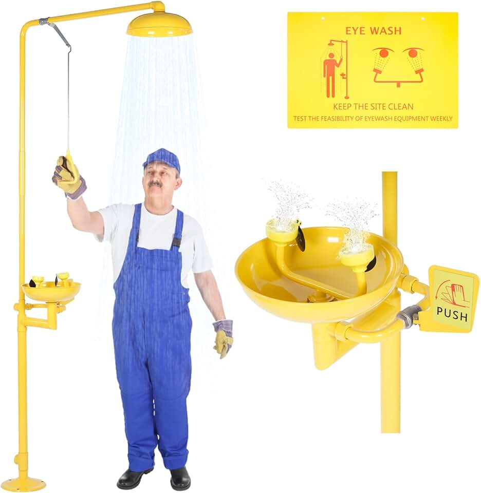 lukar Emergency Shower Eye Wash Station, ABS 304 Stainless Steel Combination Eyewash Shower Station, 92.12