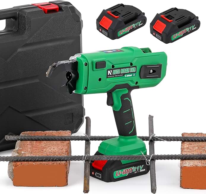 NEWTRY Automatic Rebar Tie Gun Pro 7-34mm Rebar Tier Tying Machine 0.3’’-1.33’’ Steel Bar Tie Tool with 2 Rechargeable Batteries 2000mAh 21V