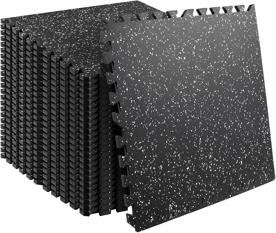 0.56in Thick 96 Sq Ft Gym Flooring for Home Gym, 24 Tiles Workout Exercise Equipment Mats, Rubber Top with EVA Foam, Interlocking Puzzle Floor Tiles for Fitness Room, Protective Flooring Mat