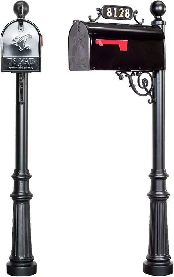 IMPERIAL Mailbox - Rust Free Strong Aluminum Craftsmanship - Large Vintage Mail Post Box, Number Plate Mount, Mounting Bracket and Decorative Pole Assembly, Home Address Use D2-8128