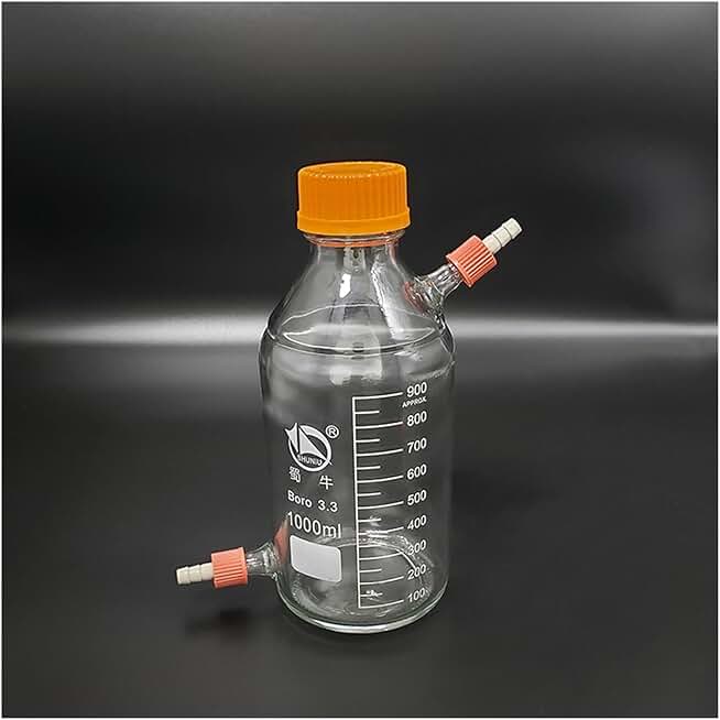 Laboratory distillation Reagent bottle,Yellow screw cover,upper and lower detachable small nozzle GL14mm,Borosilicate glass,100ml-10000ml,Plastic Lid (Size : 2500ml)