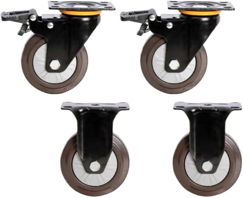 PONNYC 4 Inch Wheel Heavy Duty Caster Universal Flat Rubber Trolley Silent Directional Brake Furniture Wheel Sillas Stick 4Pcs(Color:A)