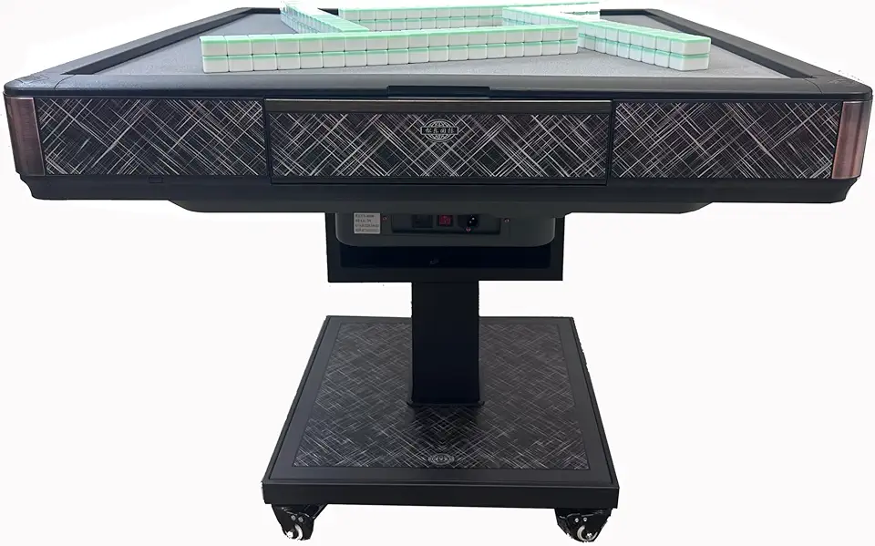 Ultra-Thin Automatic Mahjong Table in Polysilver Color with Folding Roller Coaster Style, 40mm Numbered Tiles, and Built-in Hard Table Cover