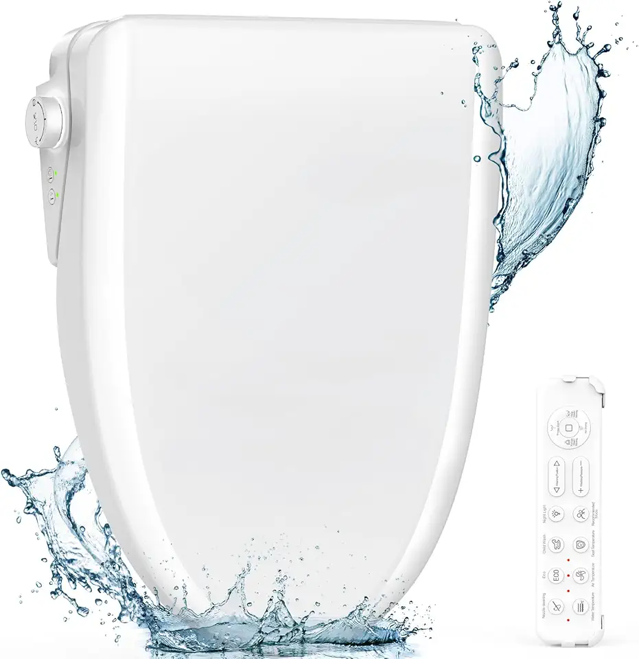 FVZ Bidet Toilet Seat Elongated Smart Heated Toilet Seat with Warm Water & Dryer, Feminine & Child Wash, Self-Clean Stainless Steel Nozzle, Adjustable Water Pressure, Slow Close Lid