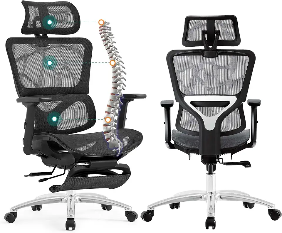 Ferral Ergonomic Office Chair, High Back Home Office Desk Chair with Lumbar Support, 4D Adjustable Armrest & Seat Depth, Computer Mesh Office Chair with Tilt Function, Adjustable Headrest, footrest