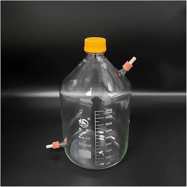 SYLALE Lab bottle Reagent bottle,With yellow screw cover,upper and lower detachable small nozzle GL14mm,Borosilicate glass,5000ml,Plastic Lid