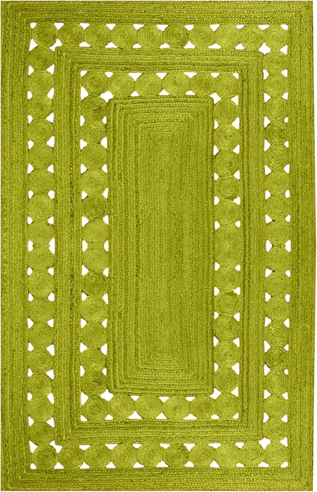 7' Square Rug Kilim Rug Green Pattern Braided Jute Rug Indoor Outdoor Rug Flatweave Rug High Traffic Area Bedroom Bedside Custom Mat Dining Table Doormat