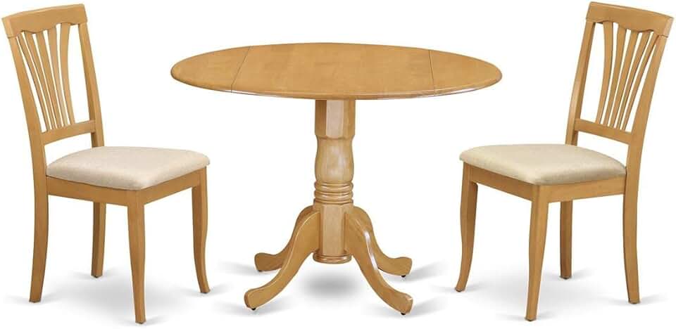 East West Furniture DLAV3-OAK-C 3 Piece Dining Set Contains a Round Dining Table with Dropleaf and 2 Linen Fabric Kitchen Room Chairs, 42x42 Inch, Oak
