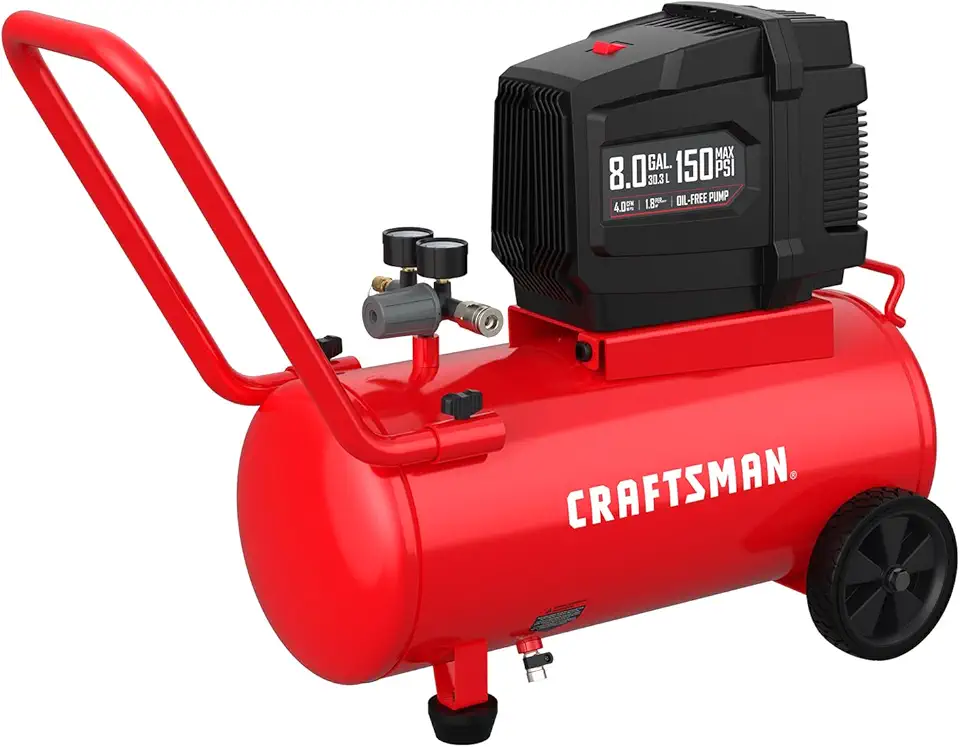 CRAFTSMAN Air Compressor 8 Gallon Oil-Free 1.8 HP Max 150 PSI Horizontal Tank Portable Air Compressor