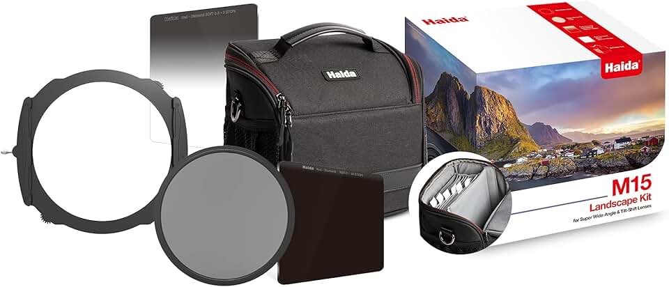 Haida M15 Landscape 3 Filter Kit: 150mm Holder, Red Diamond ND1000 ND, Soft Grad 0.9, Magnetic CPL, M15 Bag HD4572