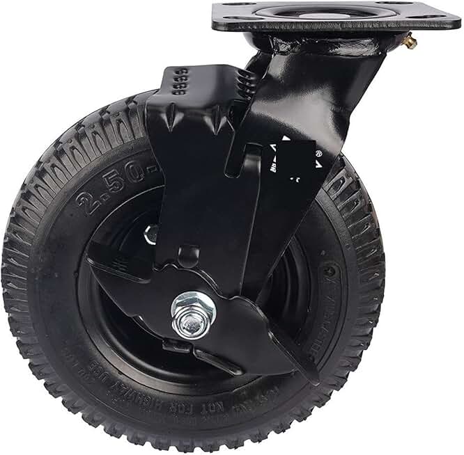 1 Pc 8-inch Pneumatic Rubber Wheel Side Brake Air Hotel Luggage Cart Caster Universal