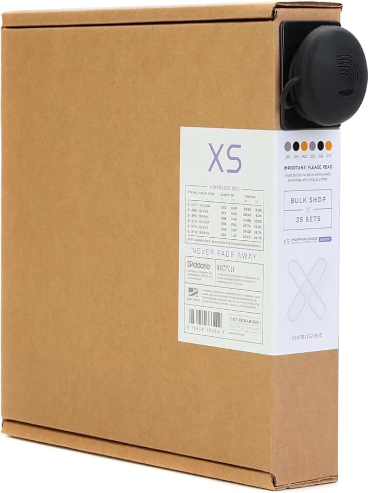 Guitar Strings - XS Phosphor Bronze Coated Acoustic Guitar Strings - XSAPB1152-B25 - Maximum Life with Smooth Feel & Exceptional Tone - For 6 String Guitars - 11-52 Custom Light, 25 Pack