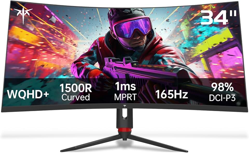 KTC 34'' Curved Ultrawide Gaming Monitor, 21:9, 3440x1440p 165Hz 1ms, 1500R Curved Monitor, Freesync G-sync, Picture by Picture, Picture in Picture, Height/Tilt/Swivel/Pivot, PC Monitor