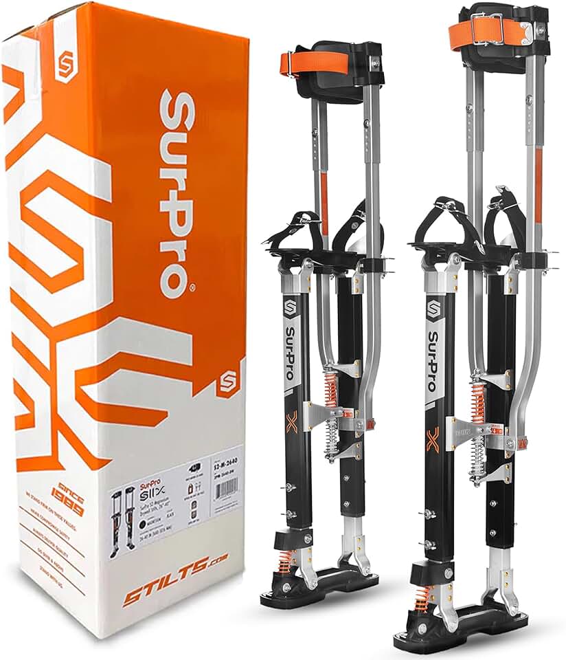 Double-Sided Drywall Stilts, Magnesium Base, 26” - 40” Height, QuadLock Contractor-Grade Stilts with Patented Flexion Foot System (S2X-M-2640) for Drywallers, Painters, Stilts Drywall