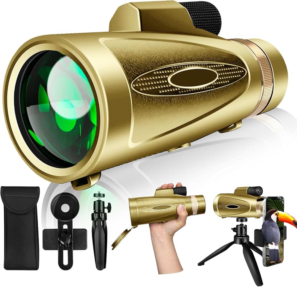 80x100 High Power Monocular Telescope with Smartphone Adapter Tripod, Larger Vision Monoculars for Adults with BAK4 Prism, Suitable for Bird Watching Hunting Hiking Camping Wildlife,Yellow