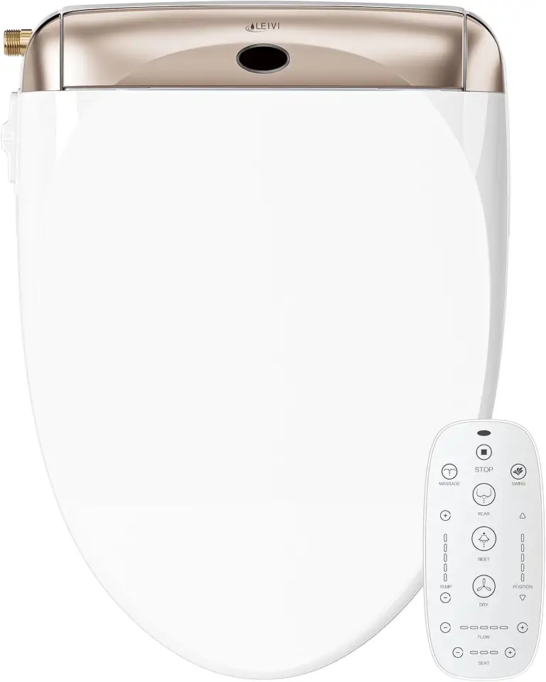 LEIVI Smart Bidet Toilet Seat with Wireless Remote and Side Panel, Multiple Spray Modes, Adjustable Heated Seat, Warm Water and Air Dryer, Auto LED Nightlight, Elongated