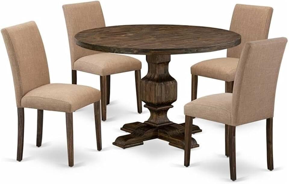 East West Furniture I3AB5-747 Irving 5 Piece Set for 4 Includes a Round Kitchen Table with Pedestal and 4 Light Sable Linen Fabric Parsons Dining Chairs, 48x48 Inch