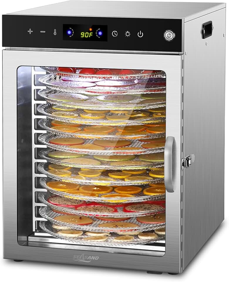 Food Dehydrator Machine | 12 Stainless Steel Trays, 360° Automatic Rotation, Independently Control Temperature And Time, Rear-Mounted Fan, 24 Hours Timer, Max Temperature 194℉