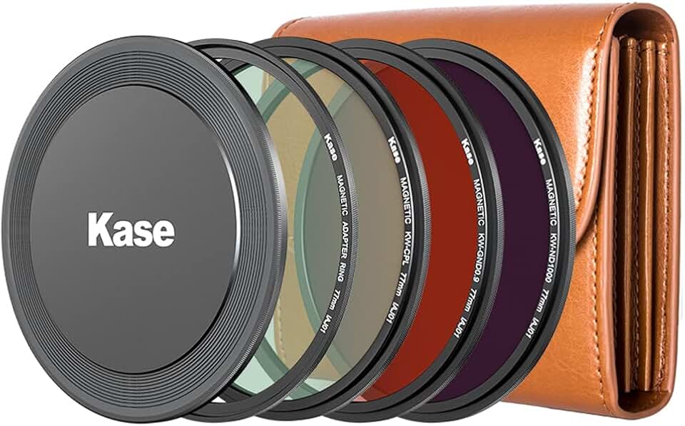 Kase 77mm Wolverine Magnetic ND & CPL Filters Kit Includes CPL + ND1000 + Soft GND0.9 + Lens Cap + Filter Bag,Shockproof Tempered Optical Glass & HD Multi Coated Filter