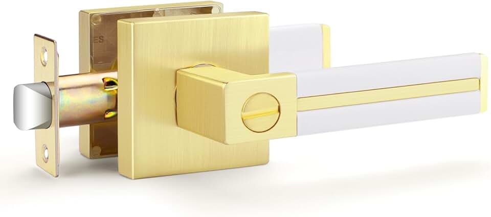 EHOMEWARE 10 Bulk Pack, Gold Door Handles, Privacy Door Levers with White Leather Handle, Interior Bedroom Bathroom Door Knobs Heavy Duty Constructions