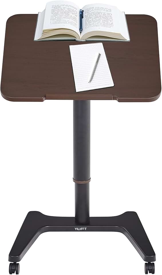 Cordless Auto-Lifting Small Standing Desk, Tiltable Desktop from 0 to 90 Degrees, Rolling with Casters, Adjustable Height 30.3'' to 47.6'', Desktop Size 26.8'' by 20.5'', Color Walnut