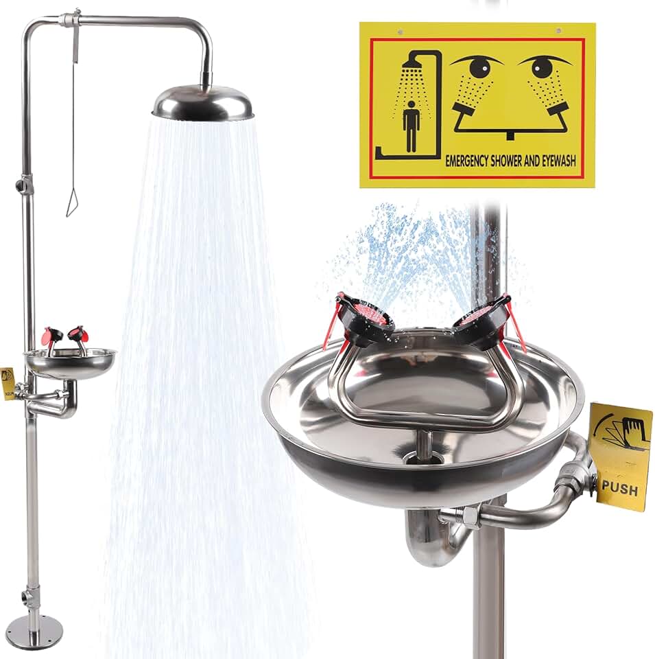 Emergency Eyewash Shower Station - OSHA Approved Safety Eye Wash and Shower Combination First Aid Eyewash Station Kit