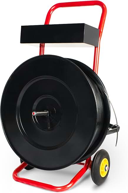 Deluxe Strapping Dispenser with Built-in Tray for Polypropylene, Fibre Strapping, Plastic Steel Coil Roll Steel Strapping Cart Moveable Banding Cart