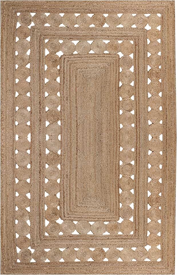 Primium Quality Jute Rug 6 Square Kilim Rug Area Rug Hand Braided Rug Geometric Pattern Green Hand Woven Rug Flatweave Rug Indoor Outdoor Rugs for Dining Room Custom Mat Hall Room