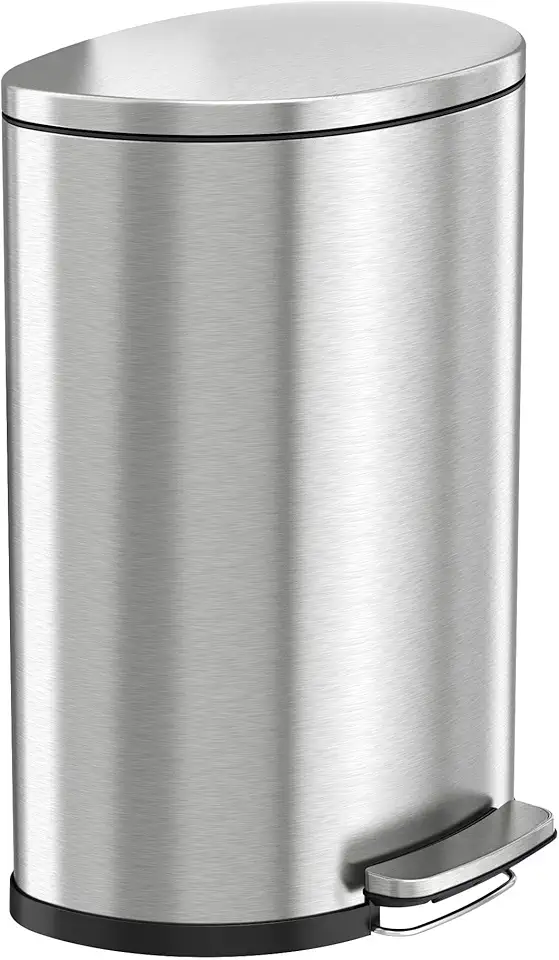 13.2 Gallon / 50 Liter Fire Resistant Stainless Steel Semi-Round Step On Pedal Trash Can with Odor Filter and Removable Inner Bucket