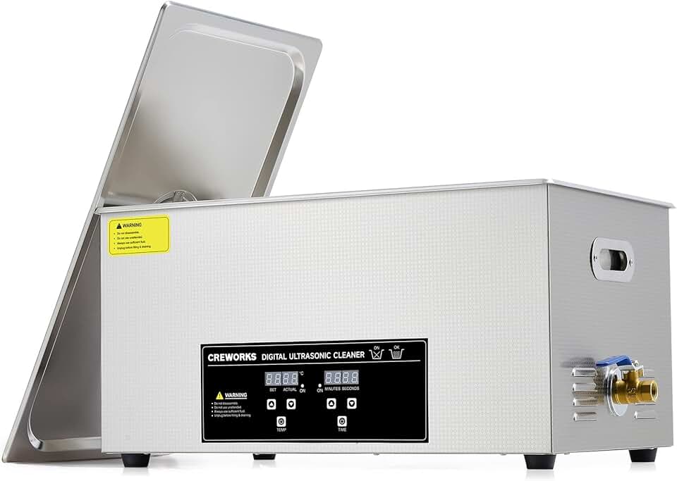 CREWORKS 22L Digital Ultrasonic Cleaning Machine with Heater and Timer, 480W Stainless Steel Ultrasonic Cleaner Machine, 5.8 gal Ultrasonic Parts Cleaner for Retainer Glasses Auto Tool Machine Part