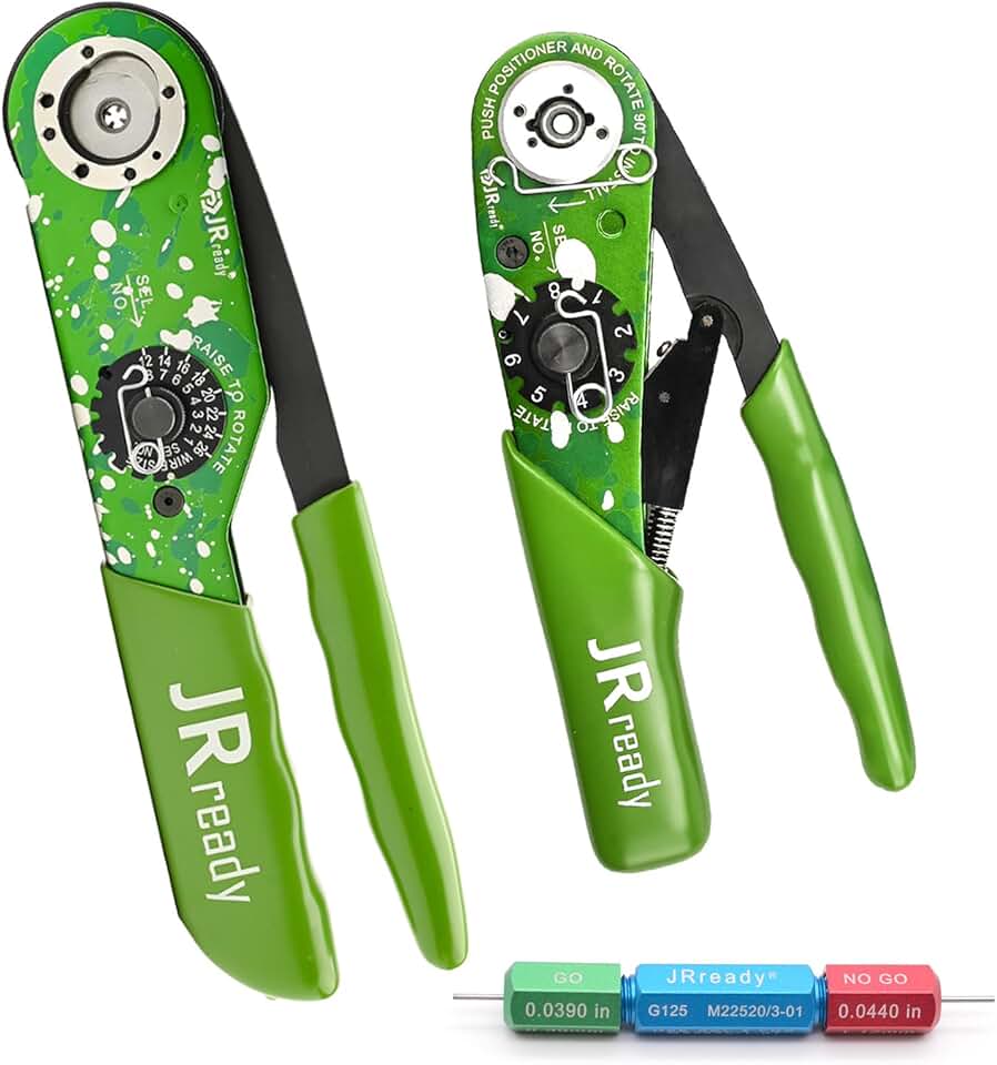 JRready ST2168 M22520 series Hand Crimp Tool Kit, NEW-AS2G(20-32AWG) NEW-ASF1G(12-26AWG) 4-indent Crimper and Go-Nogo Gauge Support Wire Size 12-32AWG
