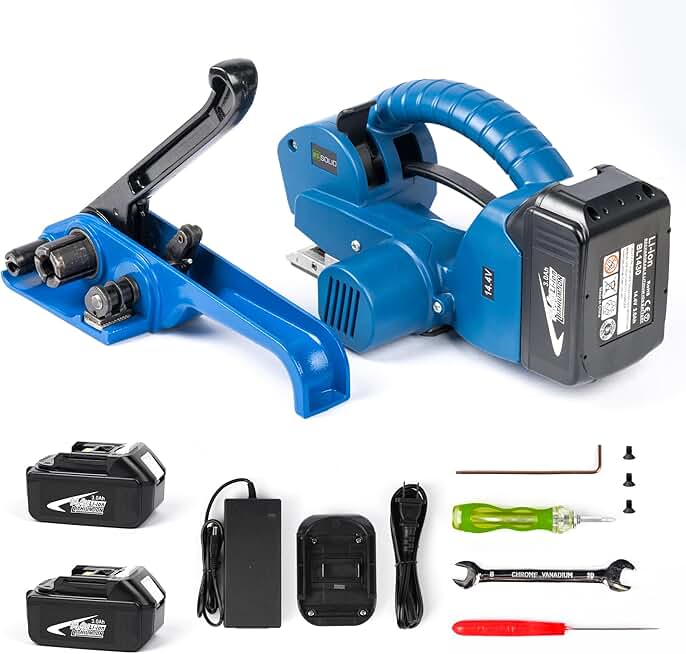 U.S. SOLID Electric Strapping Machine Handheld Semi-Automatic Banding Tools for 1/2-3/4 in PP PET Straps 2×3000mah Battery Powered Automatic Strapping Banding Machine for Box Pallet