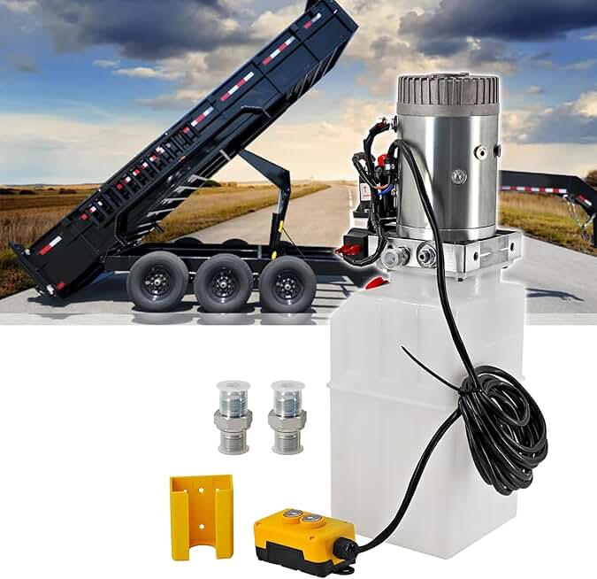 6 Quart Dump Trailer Hydraulic Pump 12VDC Double Acting Hydraulic Power Unit Fits for Dump Trailers Car Lifting Platforms