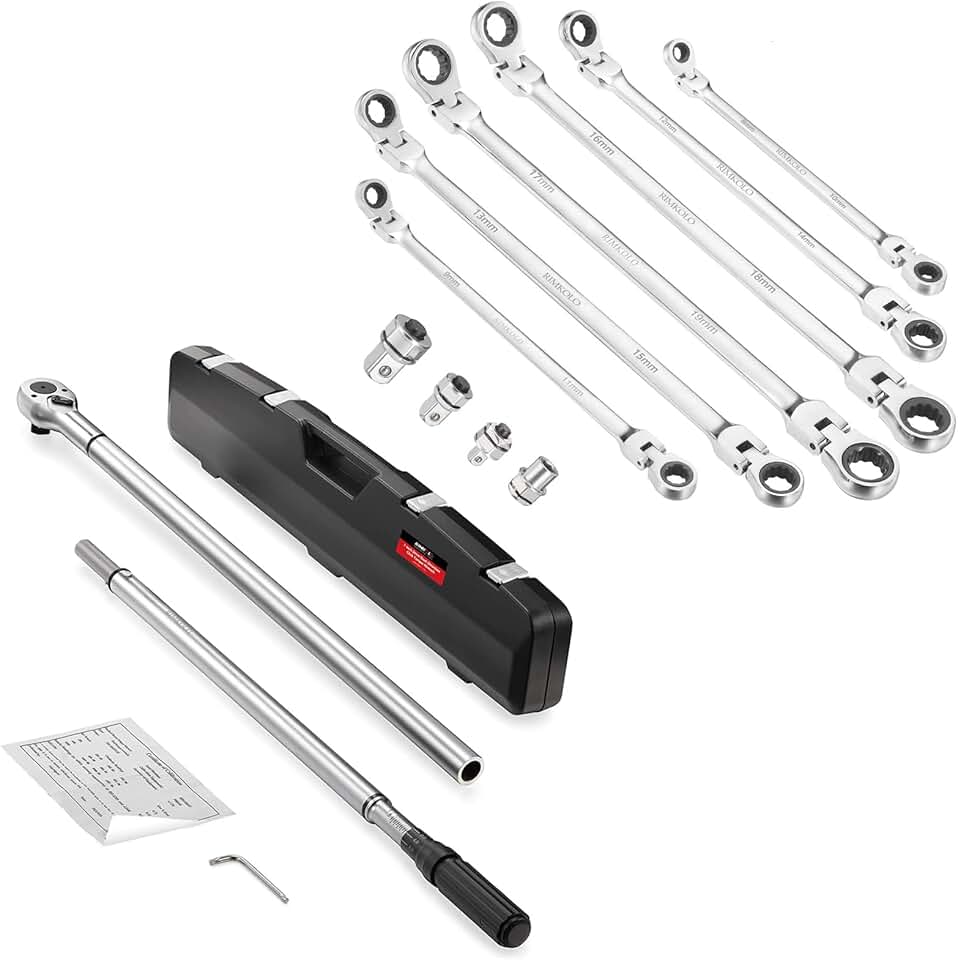 6-Piece Extra Long Flex-Head Ratcheting Wrench Set & 1-Inch Drive Click Torque Wrench