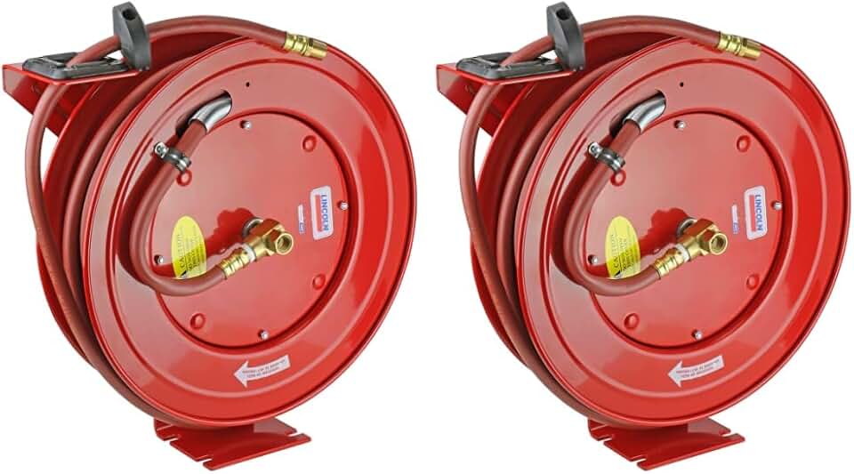 Lincoln Electric 83754 and 83753 Value Series Air and Water 50 Foot x 3/8 Inch Retractable Hose Reels | All-steel Construction | 5-position Adjustable Outlet Arm