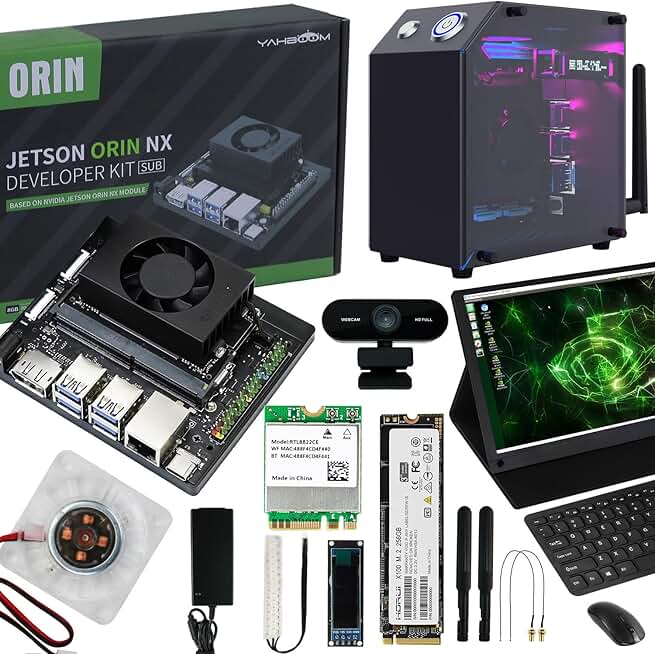 Yahboom Jetson Orin NX 8GB/16GB Development Kit for AI Robots UHD-clear 15.6in Touch Screen Jetson Case USB Camera Wire-less Keyboard Mouse,Intelligence Electronic Kit (Orin NX 8GB SUB Ultimate Kit)