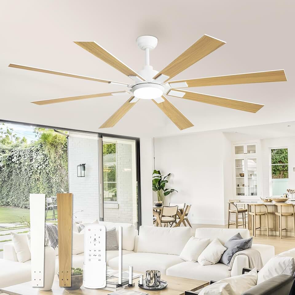 72 inch White Ceiling Fans with Lights and Remote, Indoor/Outdoor Ceiling Fan for Patio Living Room, 6 Speed Reversible Quiet DC Motor, 3 CCT, Dual Finish Blades