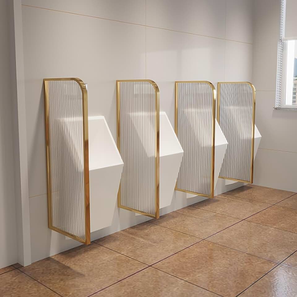 Restroom Partitions Stainless Steel Frame,Tempered Glass Panel Urinal Partition,Urinal Privacy Screen Wall-Mounted Decorative,Public Toilet partition,Used in Hotels and Schools (C