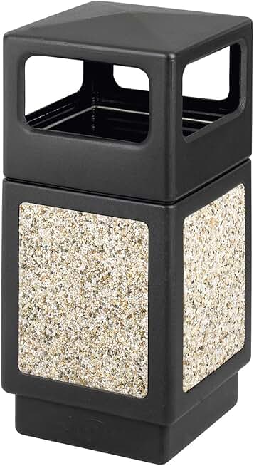 Safco Canmeleon Garbage Can for Indoor and Outdoor Use, Durable & Weather-Resistant Trash Receptacle with Stone Panels, 38 Gallons