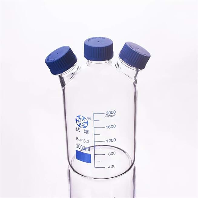 Lab bottle Reagent bottle,With 3 blue screw covers,Borosilicate glass 3.3,Heavy wall 2000ml,Graduation Sample Vials Plastic Lid