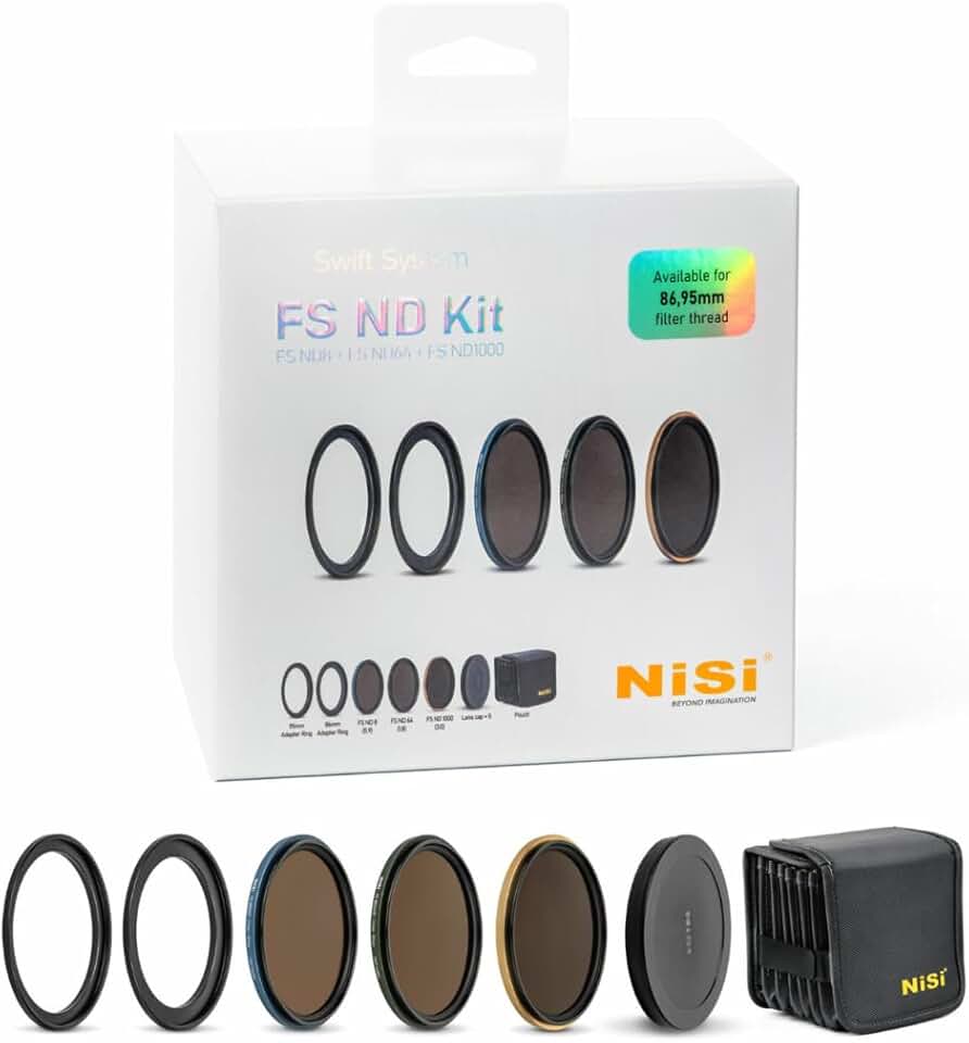 NiSi 86mm-95mm Swift FS ND Filter Kit - ND8 (3 Stop), ND64 (6 Stop) and ND1000 (10 Stop) - 95mm Press-On Neutral Density Filters with 86mm and 95mm Thread Adapters
