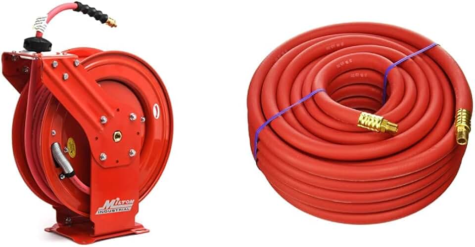 MILTON Strength Air Hose Reel w/Auto- Retractable Steel Dual Arm, 3/8