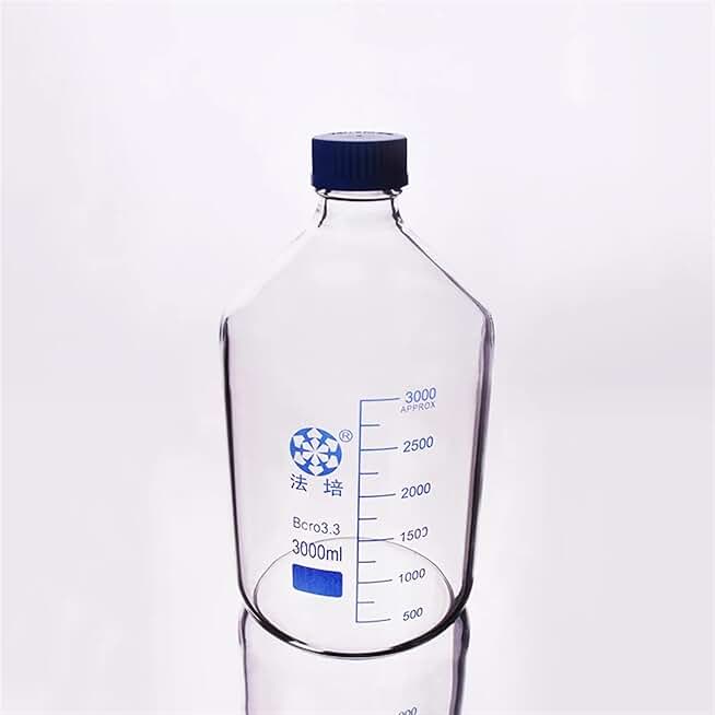 Lab bottle Reagent bottle,With blue screw cover,Borosilicate glass 3.3,Capacity 3000ml,Heavy Wall,Graduation Sample Vials Plastic Lid