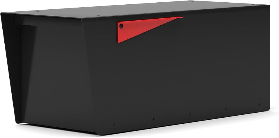 Vsons Modern Design Mailbox, Black Powder Coated, Post-Mount Mailbox Vsons Design Anthony B (All Black - red Flag)