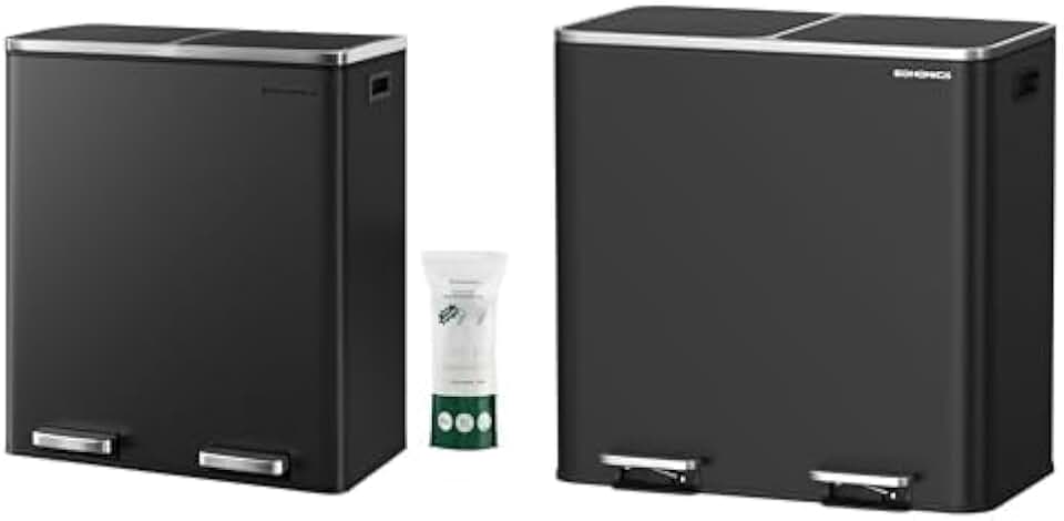 SONGMICS 2 x 8 Gallon (2 x 30 L) Trash Can for Kitchen 2 x 10.6 Gallon (2 x 40 L) Garbage Can with 2 Compartments ULTB60BK & ULTB730B80